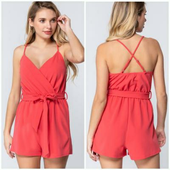 Sophisticated Chic Surplice Watermelon Romper - Picture 2 of 6